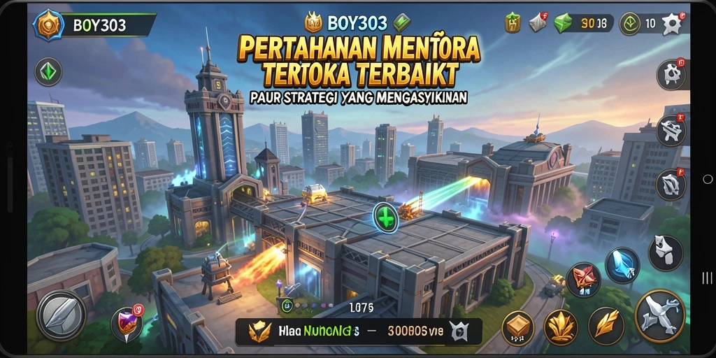 Gameplay menegangkan BOY303 dengan menara yang strategis.