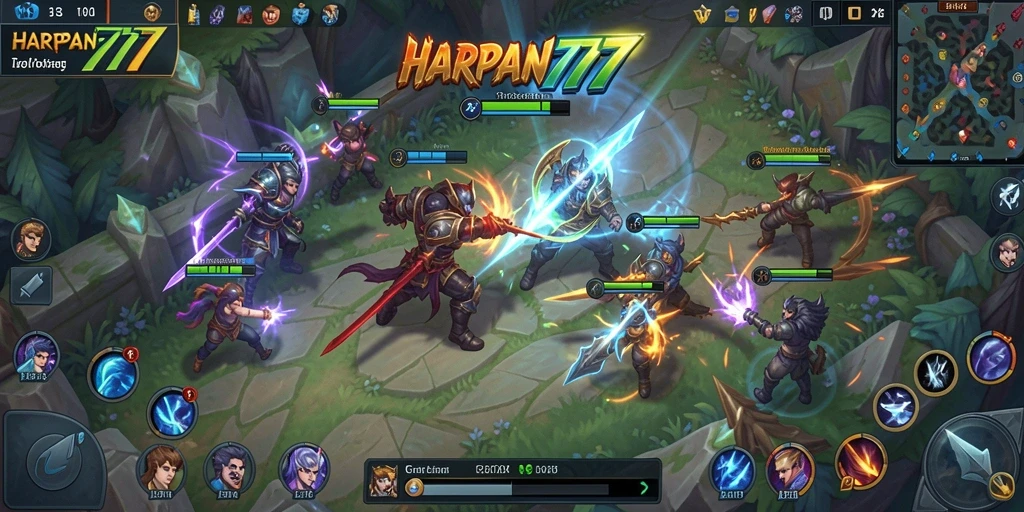Tampilan aksi seru dalam gameplay HARAPAN777 MOBA.
