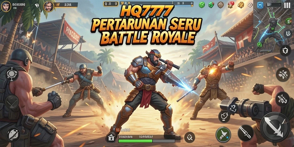 Tampilan gameplay HQ777 yang intens dalam pertempuran Battle Royale.