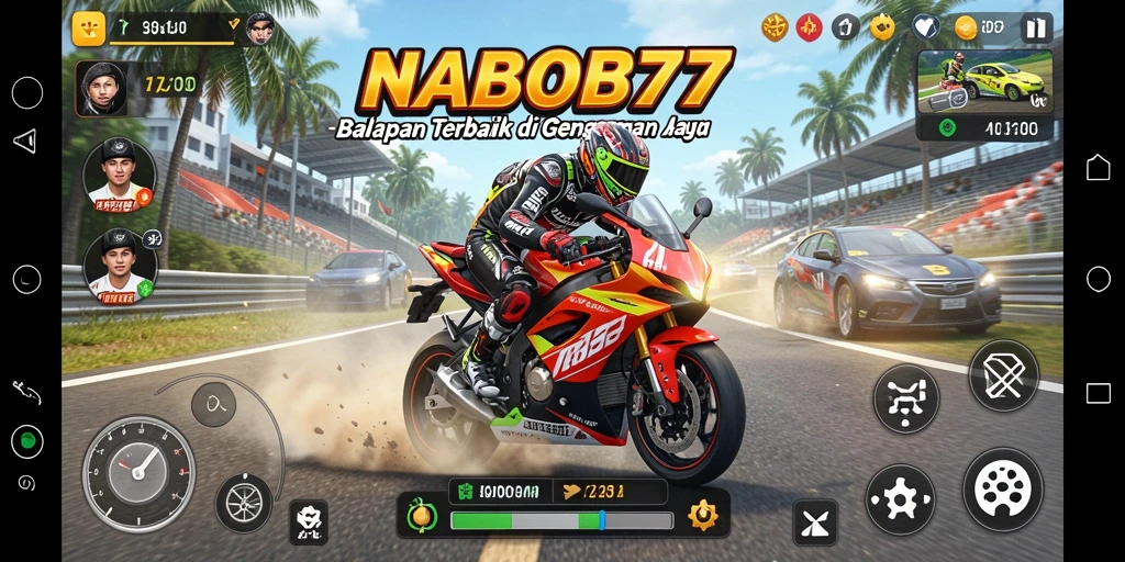 Tampilan gameplay seru di NABOB77 dengan aksi balapan motor yang mendebarkan.